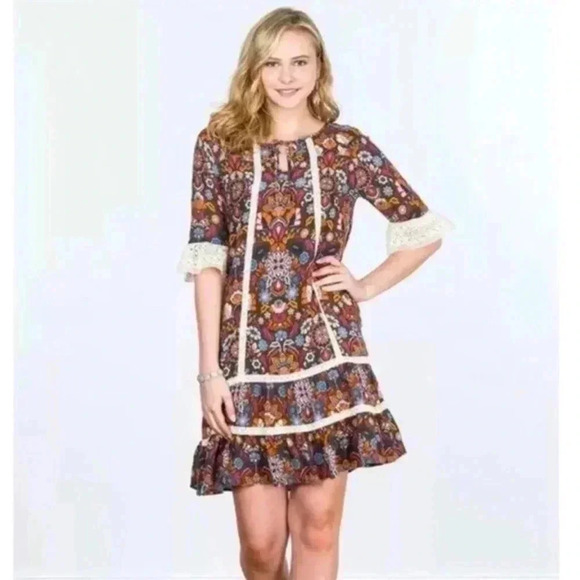 Matilda Jane Women's L Make Believe Intermission Dress Boho Crochet Sz L NWT - Picture 1 of 7